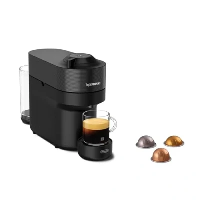 Image of Nespresso De&#039;Longhi ENV90.B Vertuo Pop, coffee capsule machine, prepares 4 cup sizes, centrifusion technology, welcome package included, 1350W, Liquorice Black