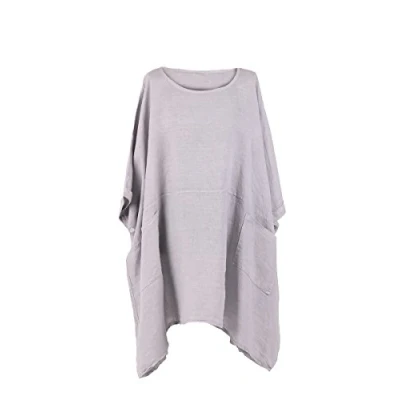 Image of LushStyleUK New Ladies Italian Plus Size Plain Linen Tunic Top Women Lagenlook (Light Grey)