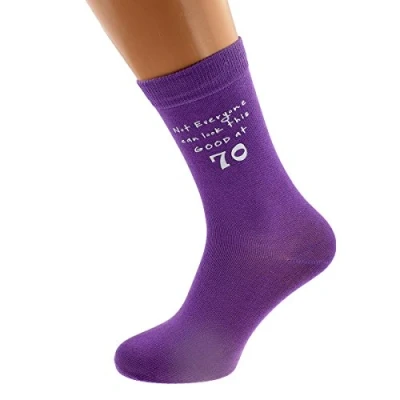 Image of Not Everyone Can Look This Good at 70 Printed on PURPLE Womens Socks for 70th Birthday Present