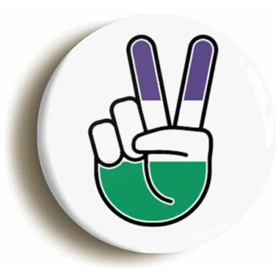 Image of Ozorath Suffragette Flag Peace Sign V Button Badge (2inch / 50mm diameter)