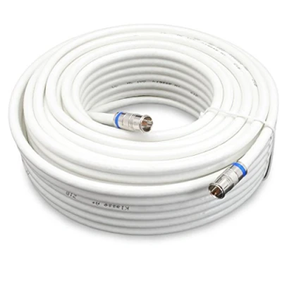 Image of Satix SKK02002 Coaxial cable 2 F type quick plugs push on connectors triple shielded 120 dB class A+ satellite dish tv 20 m white