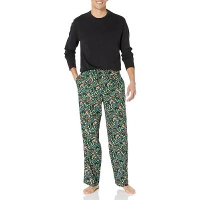 Image of Amazon Essentials Men&#039;s Soft Flannel Pyjama Sleepwear Set (Available in Big &amp; Tall), Black Folkloric, S