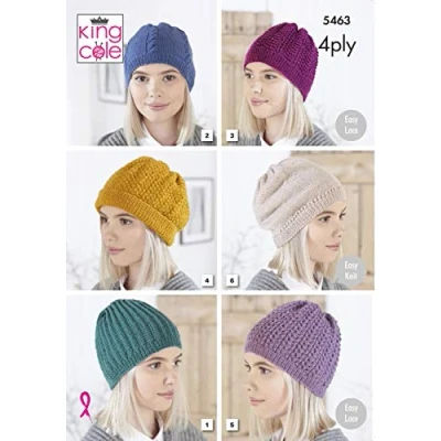 Image of King Cole 5463 Knitting Pattern Womens Hats in Merino Blend 4 Ply