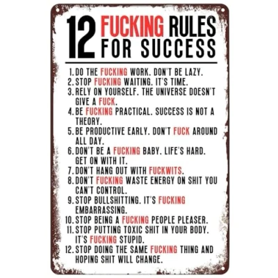 Image of Metal Tin Sign Fucking Rules Success Wall Decor Funny for Home Kitchen Bar Pub Man Cafe Room Garage Vintage Retro Plaque 8x12inch