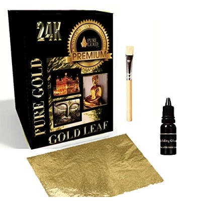 Image of Gold Leaf Kit Includes 40 Sheets of 7x5cm, 1 Bottle Size, Brush. Gilding Crafts Design