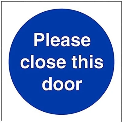 Image of V Safety 18009AF R Please Close This Door Mandatory Sign Square 100mm x 1mm Rigid Plastic, Blue