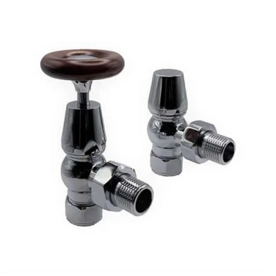 Image of Team Controls Traditional Polished Chrome Angled Manual Radiator Valve with lockshield Pack 15mmx1/2&#039;&#039;
