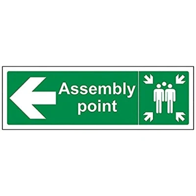 Image of V Safety Assembly Point Arrow Left Sign 300mm x 100mm 1mm Rigid Plastic