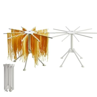 Image of 2 Pack Foldable Pasta Drying Rack, Homemade Fresh Spaghetti Stand Collapsible Dryer Noodle Hanger for Kitchen with 10 Arms, White