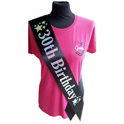 Image of Gemini Ribbons 30th Birthday Star Sash 30 Mens Womens Unisex Party Gift Decorations Black Silver Holographic