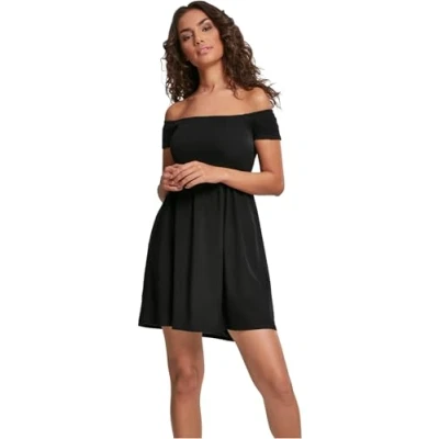 Image of Urban Classics Ladies Smoked OFF Shoulder Dress Day dress, Women&#039;s, Size: XS, Black