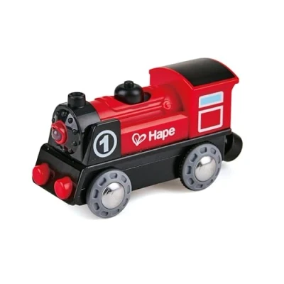 Image of Hape Battery Powered Train Engine No. 1 Red and Black for Ages 3+