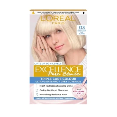 Image of L&#039;Oréal Paris Excellence Crème Permanent Hair Dye, Radiant At Home Colour with Up to 100% Grey Coverage, Pro Keratin, 8 Weeks of Colour, Colour: 03 Ultra Light Ash Blonde