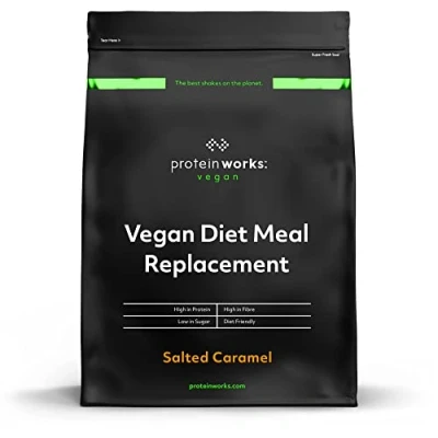 Image of Protein Works Vegan Diet Meal Replacement , Nutritionally Complete 250 Calorie Shake Plant Based 7 Meals Salted Caramel Bandit 500g