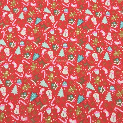 Image of PRESTIGE Christmas XMAS Polycotton Print Fabrics Decoration Crafts Poly Cotton Designs Fabric Per Metre (NEW! Party Red)
