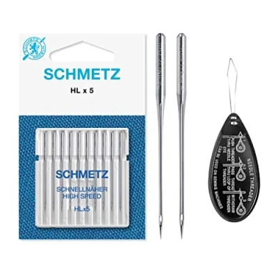 Image of HLx5 (High Speed Professional Quilting) Sewing Machine Needles, Various Assorted Mixed Sizes 75/11 &amp; 90/14, Pack of 10, Includes Large Needle Threader