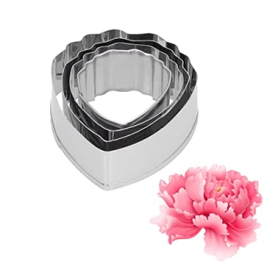 Image of 4 Pcs Pastry Cutter Set Stainless Steel Cookie Peony Shaped Mold for Making Cake Biscuits and Fondant