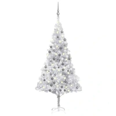 Image of vidaXL Pre lit Blue Artificial Christmas Tree with Decorative Ball Set, Energy efficient LED lights, PVC Material and Stable Steel Feet, 150 cm Height
