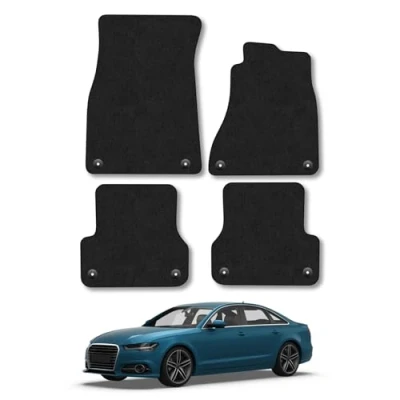 Image of Car Mats for Audi A6 (2011 2018) Tailored Fit Carpet Floor Mat Set Accessory Black Custom Fitted 4 Pieces with Clips Anti Slip Backing &amp; Trim Edging