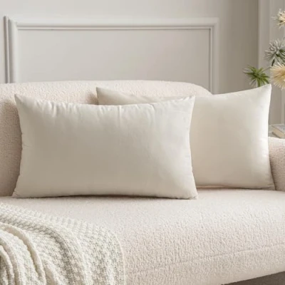 Image of MIULEE Christmas Velvet Soft Soild Microfiber Decorative Square Pillow Case Throw Cushion Cover for Sofa Bedroom with Invisible Zipper Cream White 12&quot;x20&quot;,2 Pieces