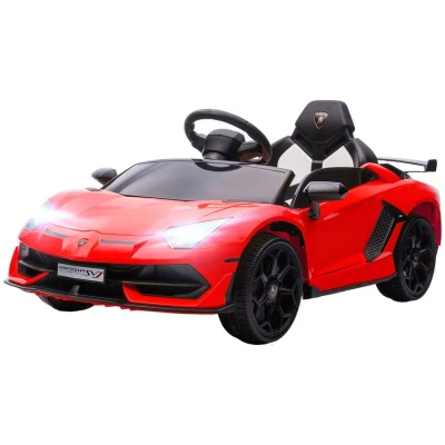 Image of HOMCOM Lamborghini Aventador Licensed 12V Kids Electric Car with Butterfly Doors, Easy Transport, Powered Ride On Remote, Music, Horn, Suspension, for Ages 3 5 Years Red