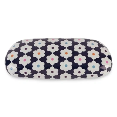 Image of LAGO TERRA Retro Floral Print Hard Shell Glasses Case Daisy Chain Navy (Medium)