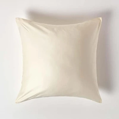 Image of HOMESCAPES Cream Organic Cotton Euro Size Pillowcase 60 x cm 400TC 600 Thread Count sateen Equivalent Pillow Case with Zip