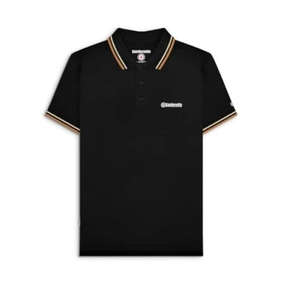 Image of Lambretta Mens Tipped Polo Shirts (UK, Alpha, XL, Regular, Black/Wood Ash/Tobacco)