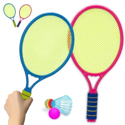 Image of Koolbitz Children Kids Tennis Set 2 Rackets with Ball and Shuttlecock Badminton Summer Indoor Outdoor Play Garden