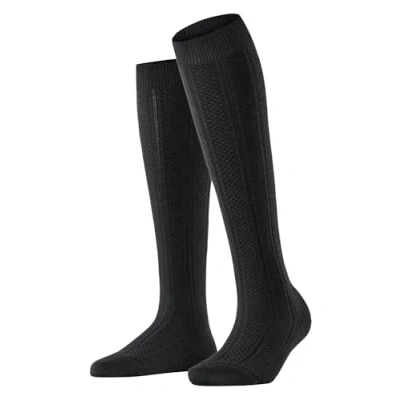 Image of FALKE Women&#039;s Needepoint W KH Cotton Wool Long Plain 1 Pair Knee High Socks, Black (Black 3000), 4 5