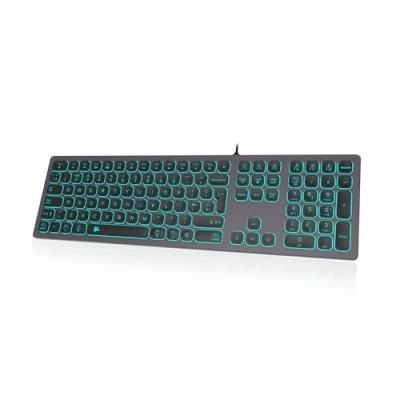 Image of B.FRIENDIT Aluminum Slim Backlit Keyboard Wired UK Layout Compatible with Apple iMac, Macbook, Mac and PC, USB Numeric Keypad RGB Key Space Gray