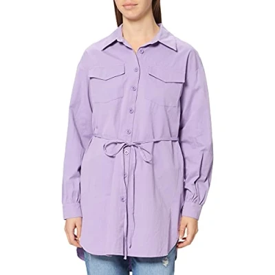 Image of NA KD Women&#039;s Oversized Belted Shirt, Purple, 10 UK