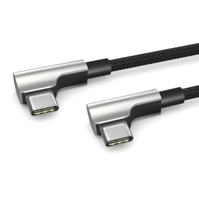 Image of PAXO 1m charging cable, 3A, USB C to 2.0, elegant angled plug, particularly flexible fabric sheath in black