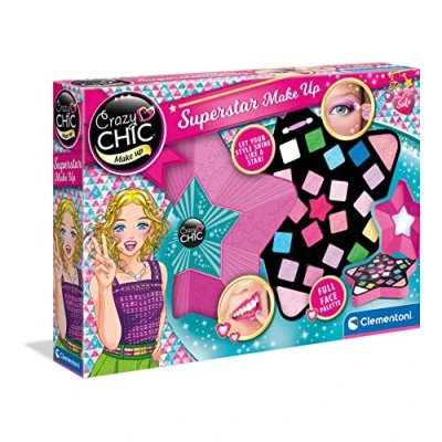 Image of Clementoni Crazy Chic: Superstar Make Up Set for Kids, Fun &amp; Safe Play, Sparkly Star Shaped Bag, Includes Accessories (6+ Years)
