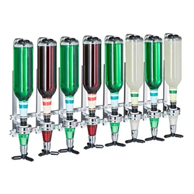 Image of Relaxdays Wall Mount Bar Butler, 8 Bottle Dispenser Rack, Pro Shot Pourer, 3 cl, Accessory, HWD: 73x36x11 cm, Silver