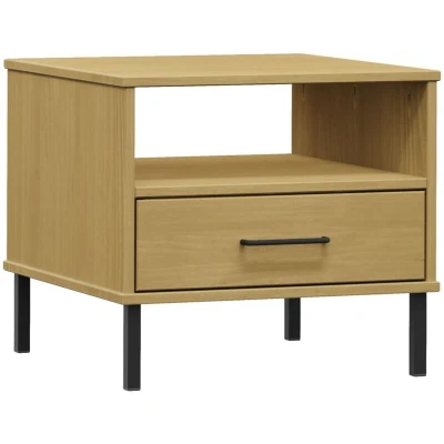 Image of vidaXL Bedside Table with Metal Legs Brown Solid Wood Pine OSLO