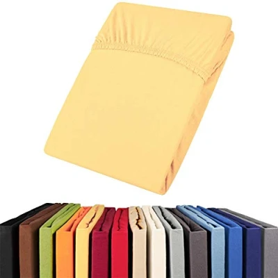 Image of Viana aqua textile fitted cotton sheet, Cotton, yellow, 180x200 bis 200x200 cm