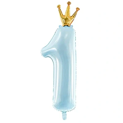 Image of XXL Number 1 Foil Balloon with Golden Crown for Your Child&#039;s First Birthday (Blue)