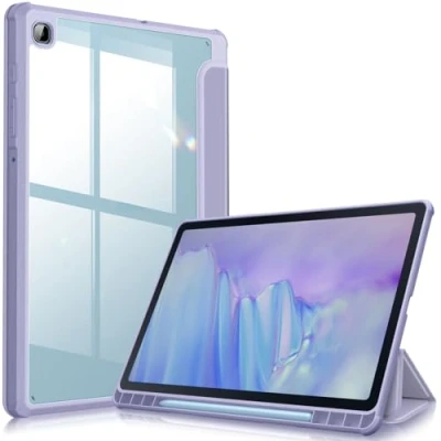 Image of Fintie Hybrid Case for Samsung Galaxy Tab S6 Lite 10.4 Inch 2024/2022/2020 Tablet Shockproof Protective with Transparent Hard Shell and Pen Holder, Pastel Purple