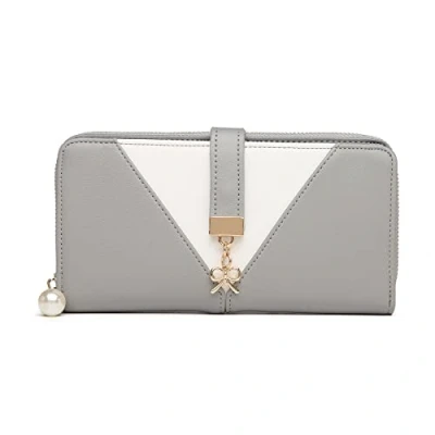 Image of Miss Lulu Women&#039;s Wallet Purse Elegant V Look PU Leather with Zipper and Card Holder Unique in Tri Colour Blocking Ladies Bag for Spring Summer