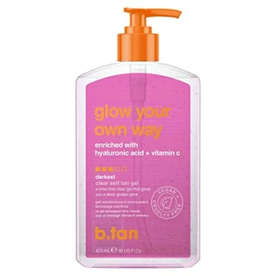 Image of b.tan Clear Self Tan Gel Glow Your Own Way Transfer Resistant Tanning Gel, Vegan, Cruelty Free Tanner, 16 Fl Oz