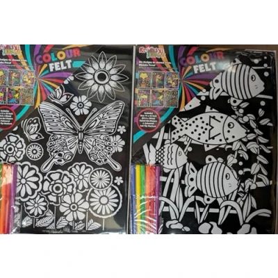 Image of 2 x Large Velvet Colouring Picture Art Set with Felt Tip Pens Butterfly and Fish