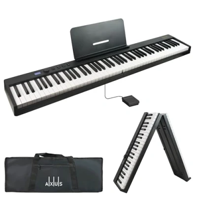 Image of Axus 88 Key Portable Folding Digital Piano Keyboard, Full Size Semi Weighted Keys, Sustain Pedal, Rechargeable Battery Black