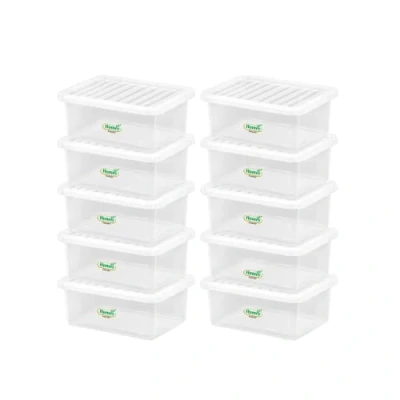 Image of Plastic Storage Boxes Crystal Clear 11L Box &amp; Lid Home Office Stackable Nestable Pack of 10