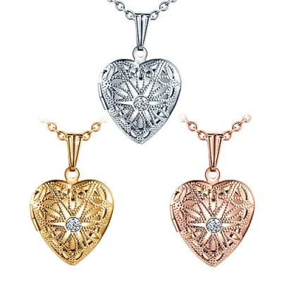 Image of Locket Photo Necklace Heart Love Lockets Necklaces Stainless Steel 20&quot;(50cm) Chain for Women with Gift Box Greeting Card