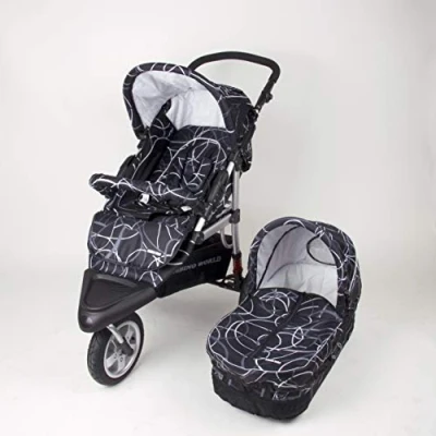 Image of 3 Wheeler pram + Carry cot Black Baby Stroller