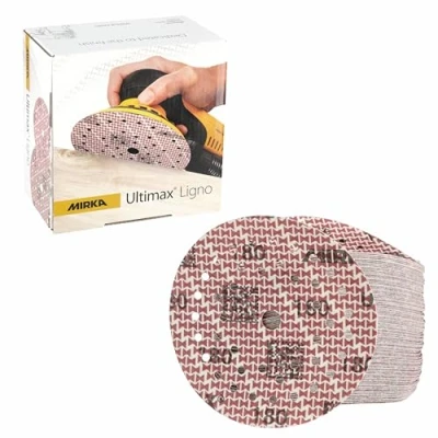 Image of Mirka Ultimax Ligno Ø 125mm sanding discs Hook &amp; LoopMultifit/grit 180/100 pieces/multi perforation/for wooden surfaces