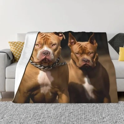 Image of Ultra Soft Micro Fleece Blanket Pitbull Dogs Throw Lightweight Flannel Fuzzy Cozy Air Conditioning Quilt Warm All Seasons for Bed Couch Living Room Sofa 60&quot;x50&quot;