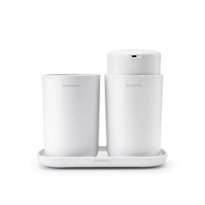 Image of Brabantia 3 Piece Toilet Accessory Set, Brush &amp; Holder, Roll Holder Dispenser (Drill/No Drill Wall Mounting), White