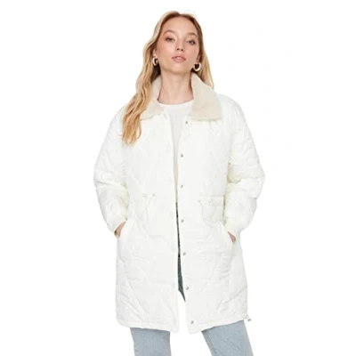 Image of Trendyol Women Oversize Inflatable Lapel Collar Woven Jacket Ecru